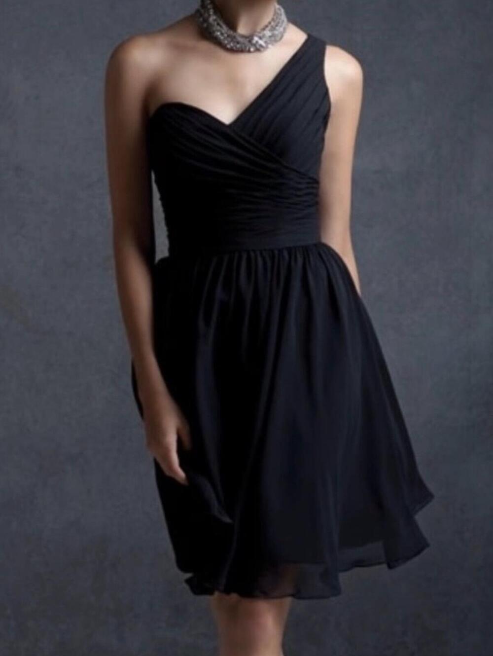 Mori Lee One Shoulder Chiffon Dress Black NWT Size 12 Formal Knee Length
